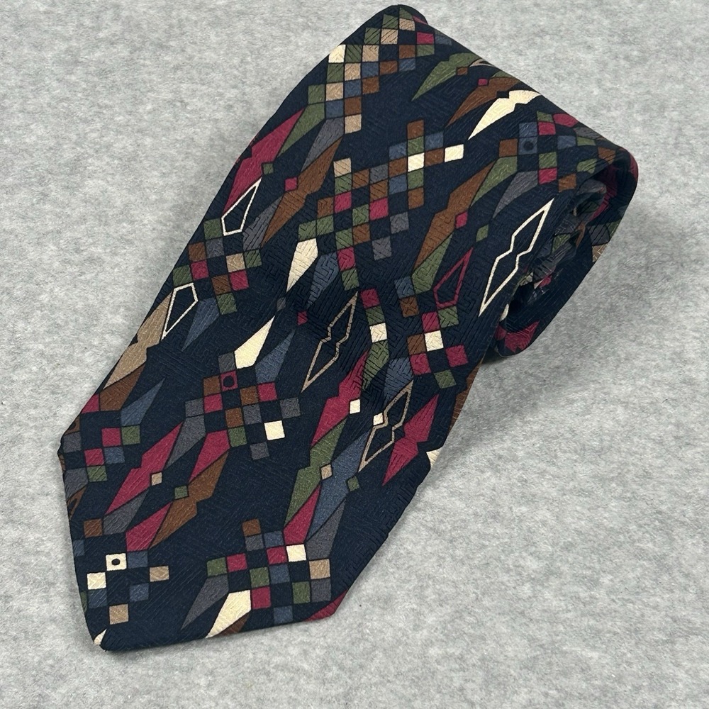 Karl Lagerfeld Mens 100% Silk‎ Necktie Geometric Blue Green Gold Red Tie